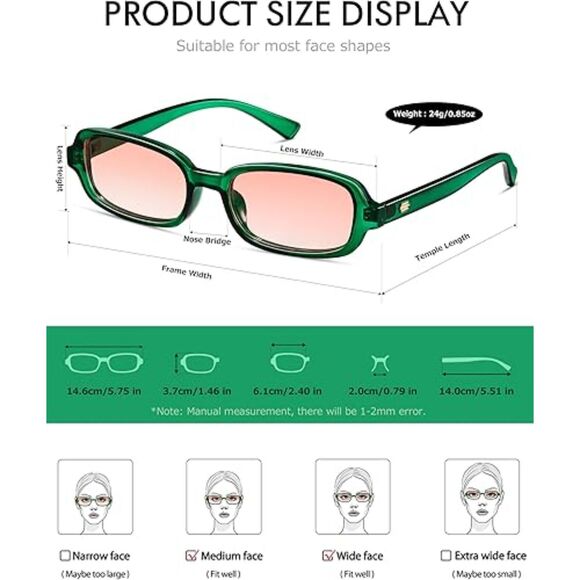 Trendy Retro 90s Small Square Rectangle Sunglasses for Women UV400 Protection - Picture 3 of 5